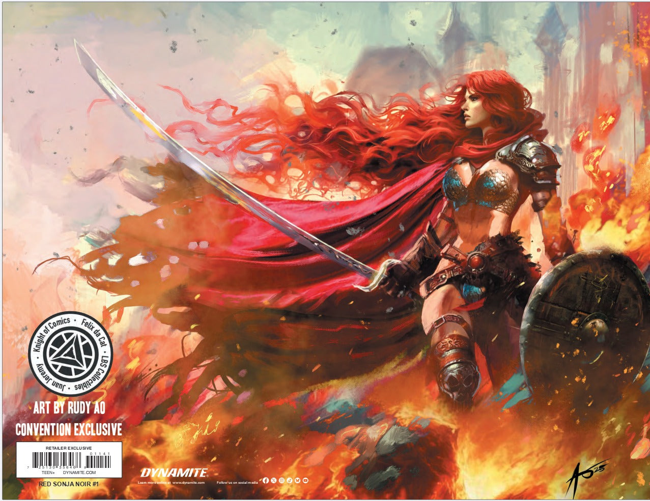 RED SONJA NOIR #1 RUDY AO EXCLUSIVE METAL VARIANT HEROESCON 2025 (LTD. 15) / COMES WITH CRYSTAL CLEAR BOARD