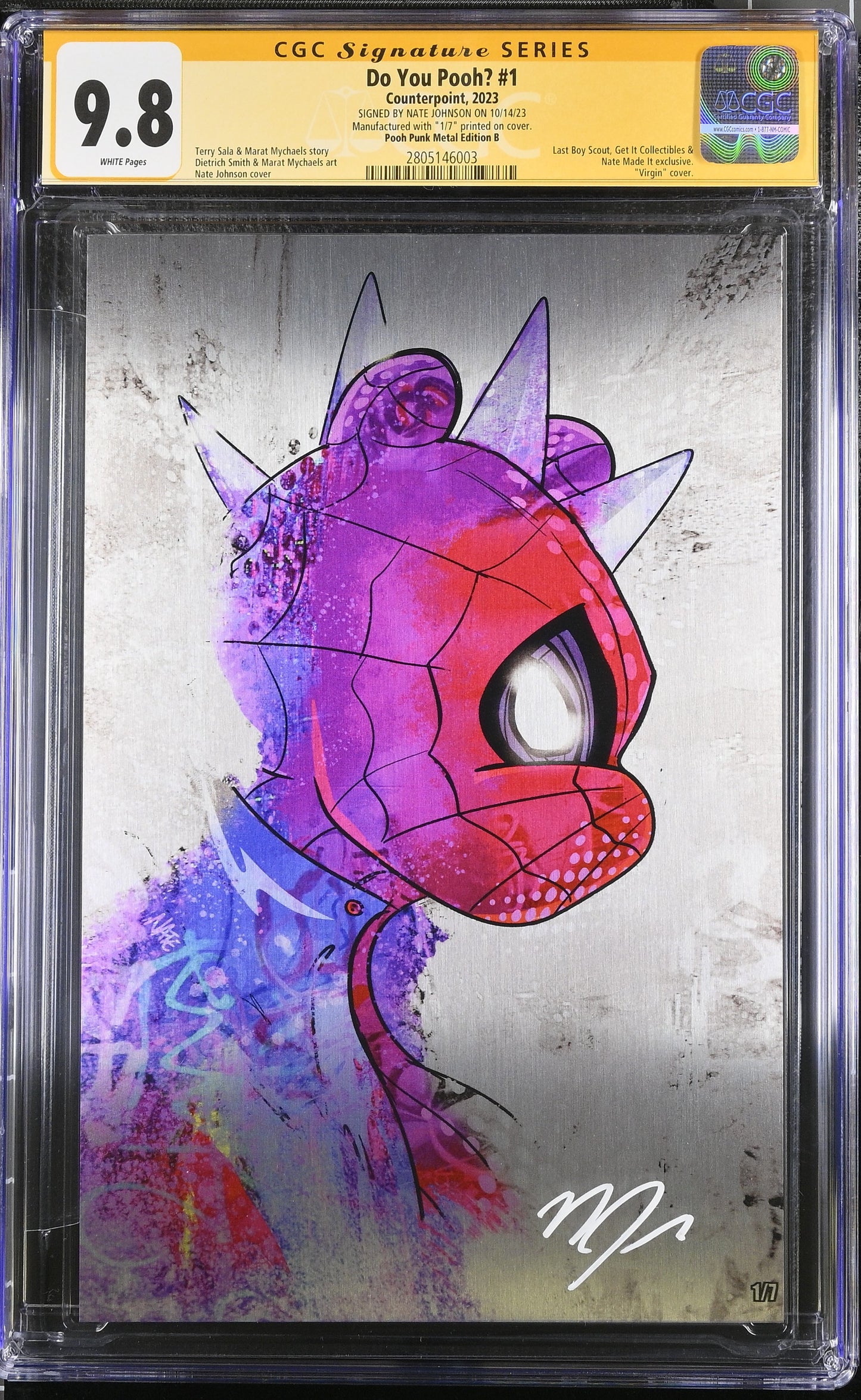 DO YOU POOH SPIDER PUNK POOH #1 NATE JOHNSON EXCLUSIVE METAL WHITE VAR LTD TO 7 (06/2023)