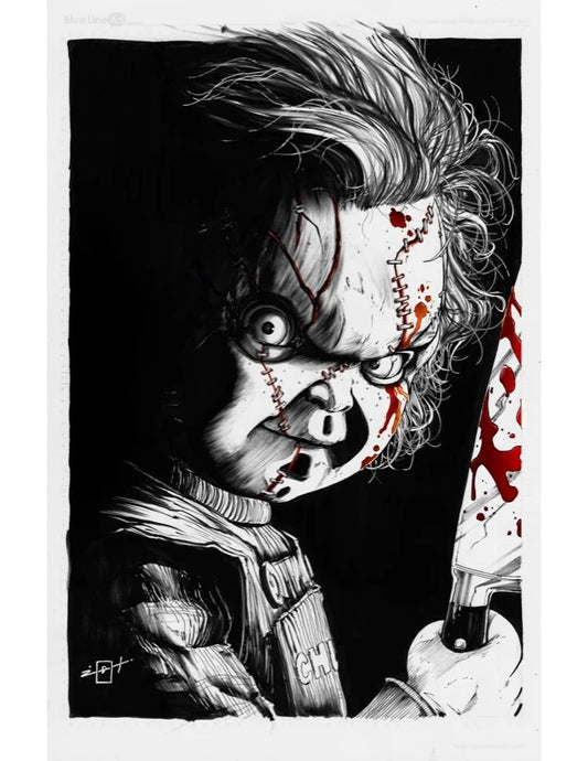 BIRTH OF A SLASHER #1 "CHUCKY" COLOR SPLASH JONATHAN URIBE BALTIMORECON EMBOSSED-VARNISH LTD. 100